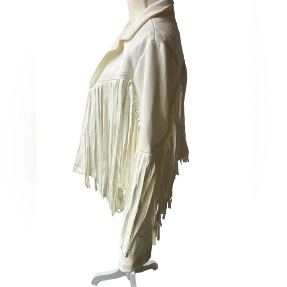 CHARTOU Women's Chic Cropped Tassel Fringe Faux Suede Moto Jacket NWT - Picture 6 of 13